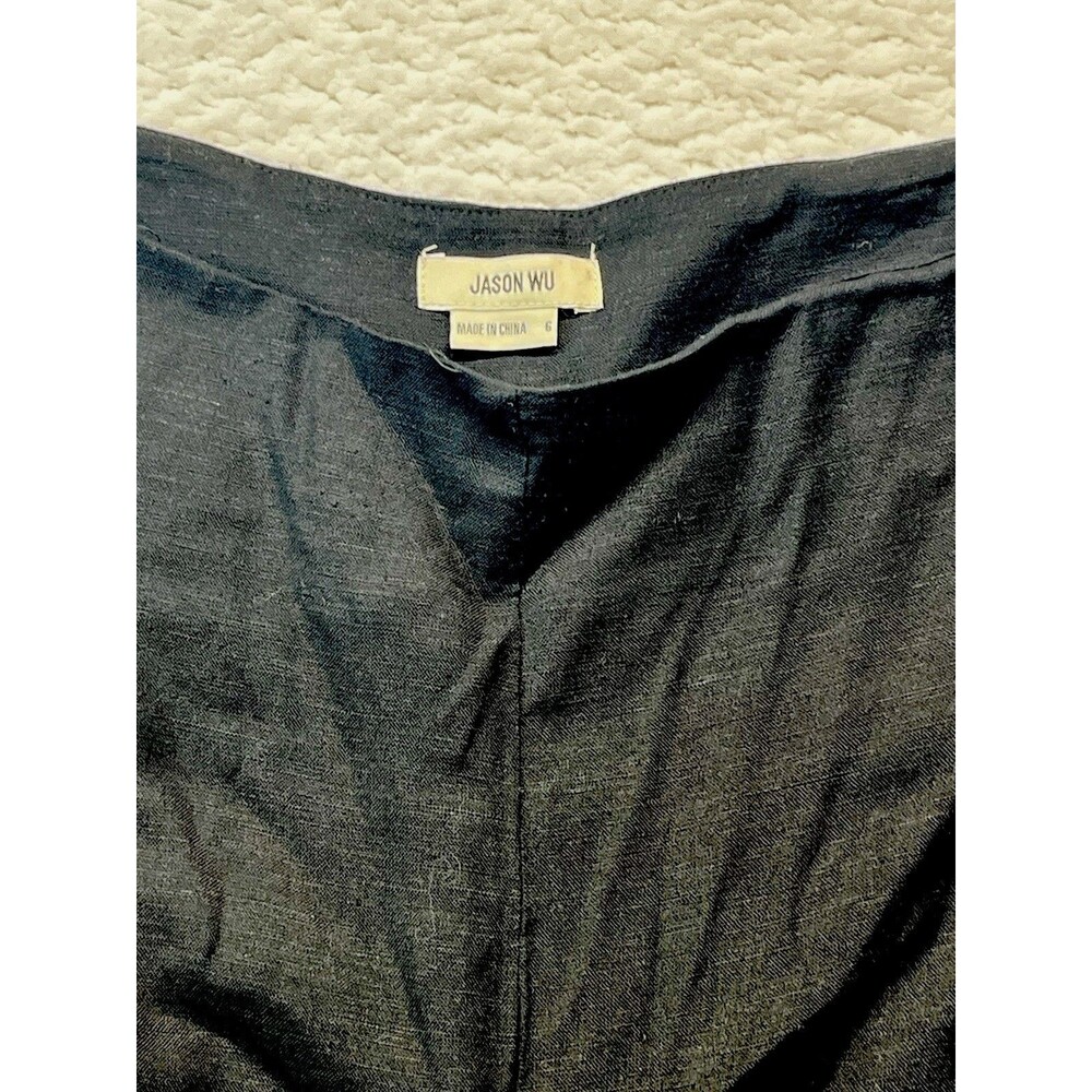 Jason Wu Pants Womens 6 Black Linen Pleated Wide Leg Contemporary Minimalist